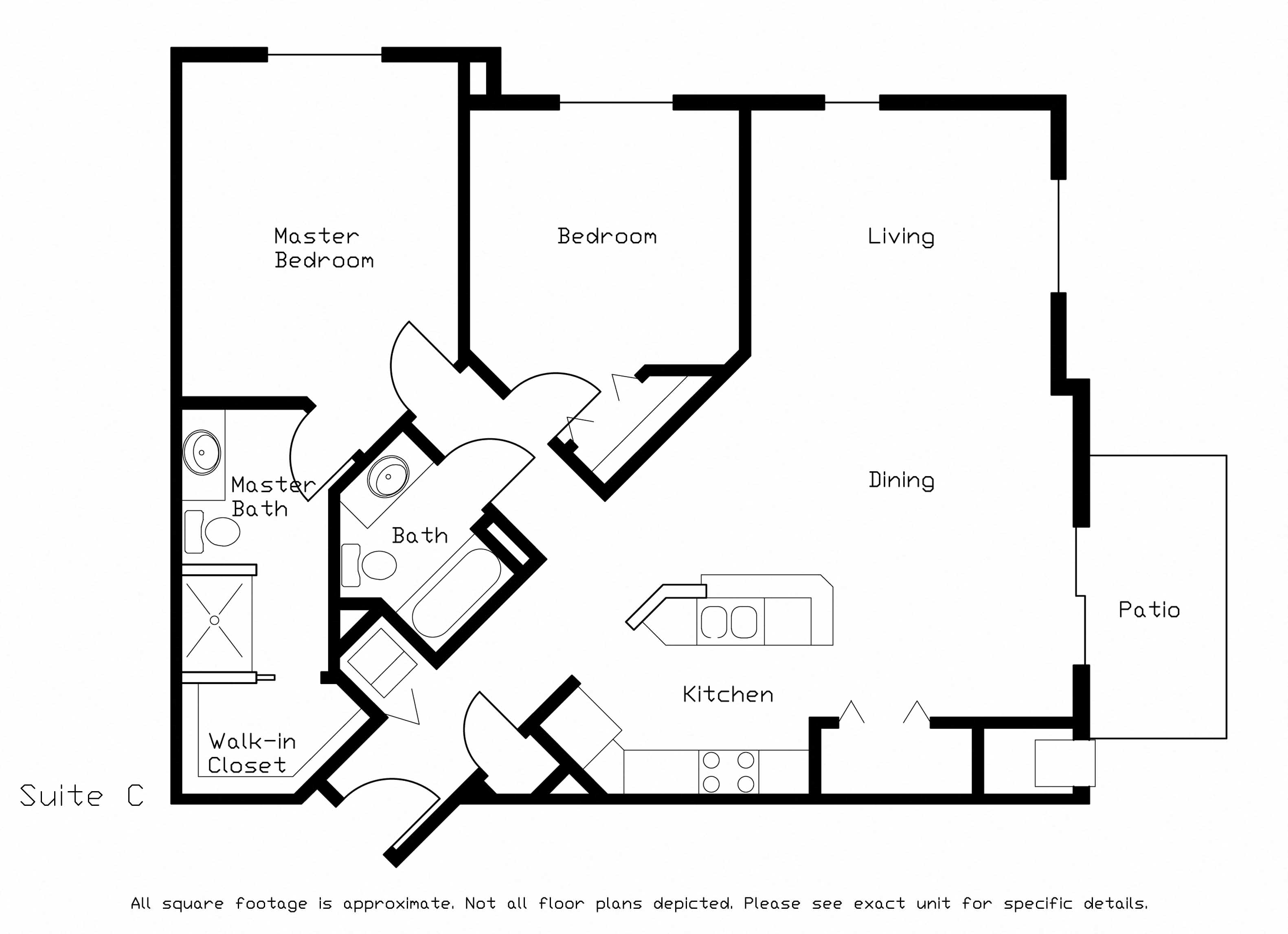 Floor plan for 2 beds, 2 baths, 1206 sqft